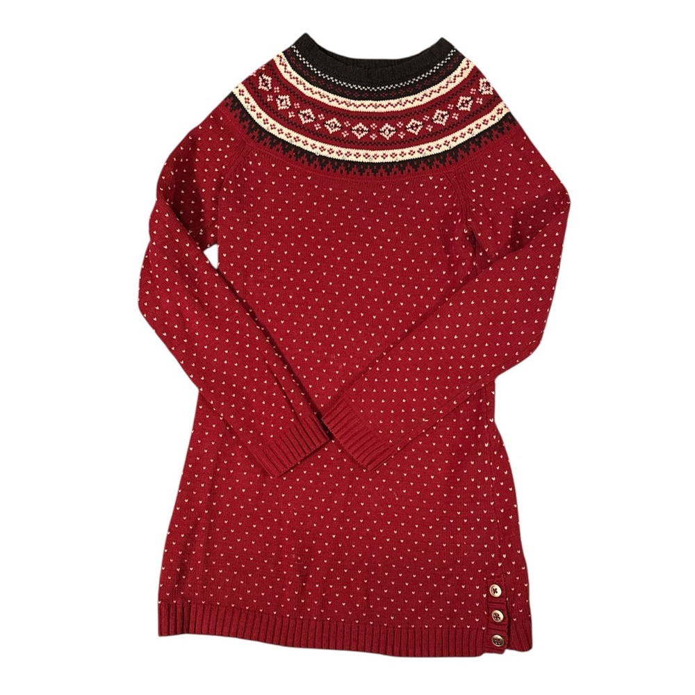 Militias Girls Red Heart Patterned Knit Dress Size 9-10